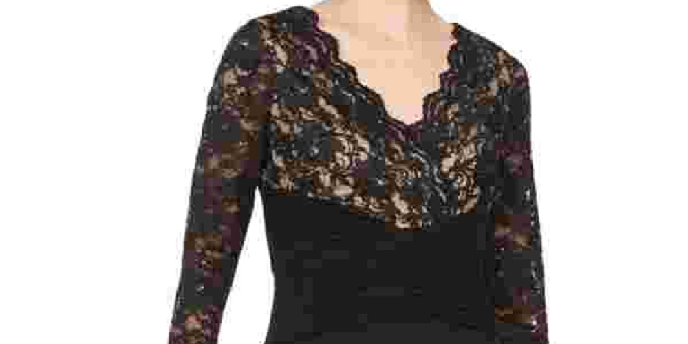 Vestido de noite longo com decote em V e manga 3/4 preto Jessica Howard feminino, tamanho 14