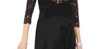 Vestido de noite longo com decote em V e manga 3/4 preto Jessica Howard feminino, tamanho 14