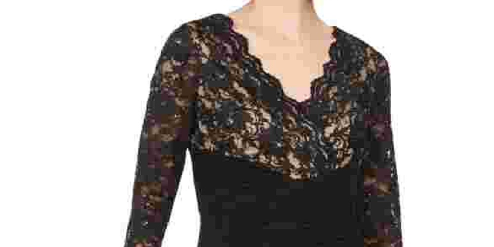 Vestido de festa longo com decote em V e manga 3/4 Jessica Howard feminino, preto, tamanho 16