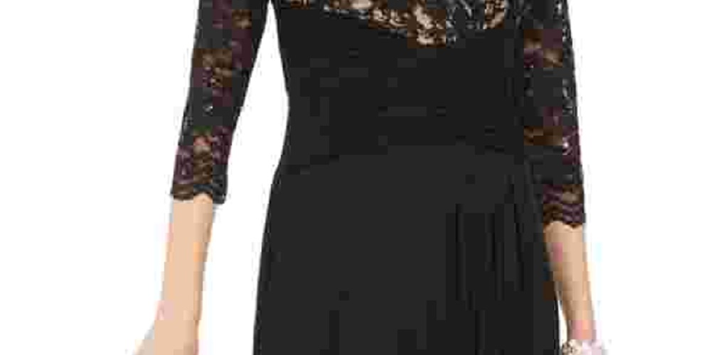 Vestido de festa longo com decote em V e manga 3/4 Jessica Howard feminino, preto, tamanho 16