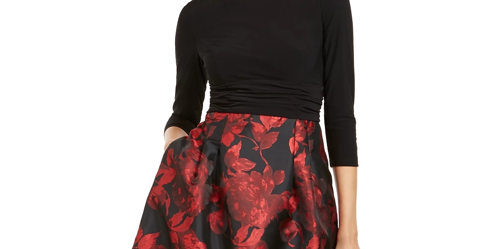 Vestido de festa curto com decote canoa e manga comprida floral Jessica Howard, tamanho 12, vermelho, tamanho pequeno