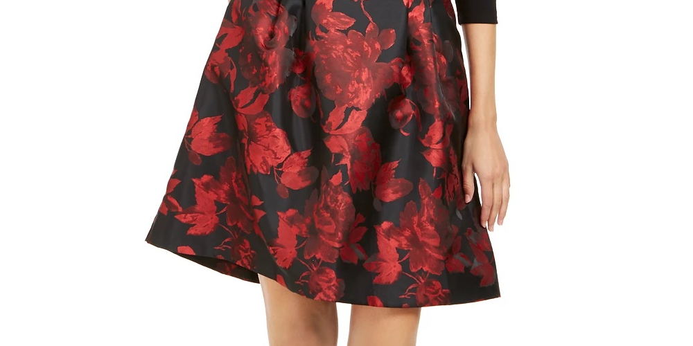Vestido de festa curto com decote canoa e manga comprida floral Jessica Howard, tamanho 12, vermelho, tamanho pequeno