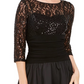 Vestido de festa feminino Jessica Howard com lantejoulas, manga 3/4, decote ilusão, abaixo do joelho, ajuste flare, preto, tamanho 6 pequeno