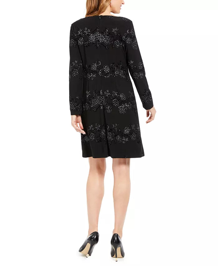 Vestido de veludo flocado metálico feminino Jessica Howard, preto, tamanho 4, pequeno