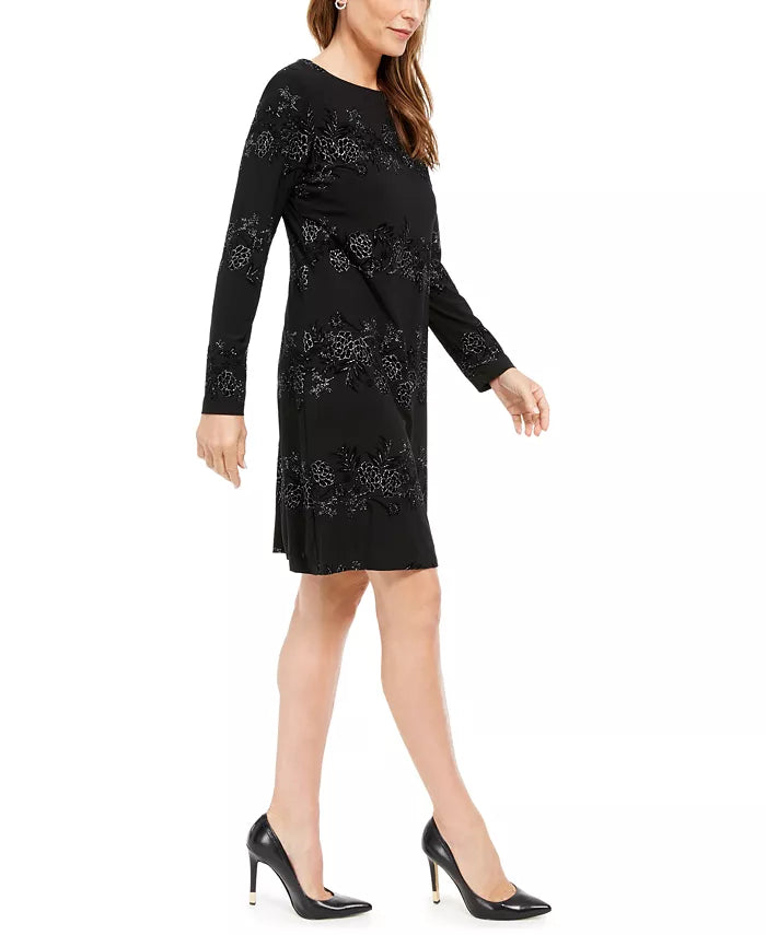 Vestido de veludo flocado metálico feminino Jessica Howard, preto, tamanho 4, pequeno