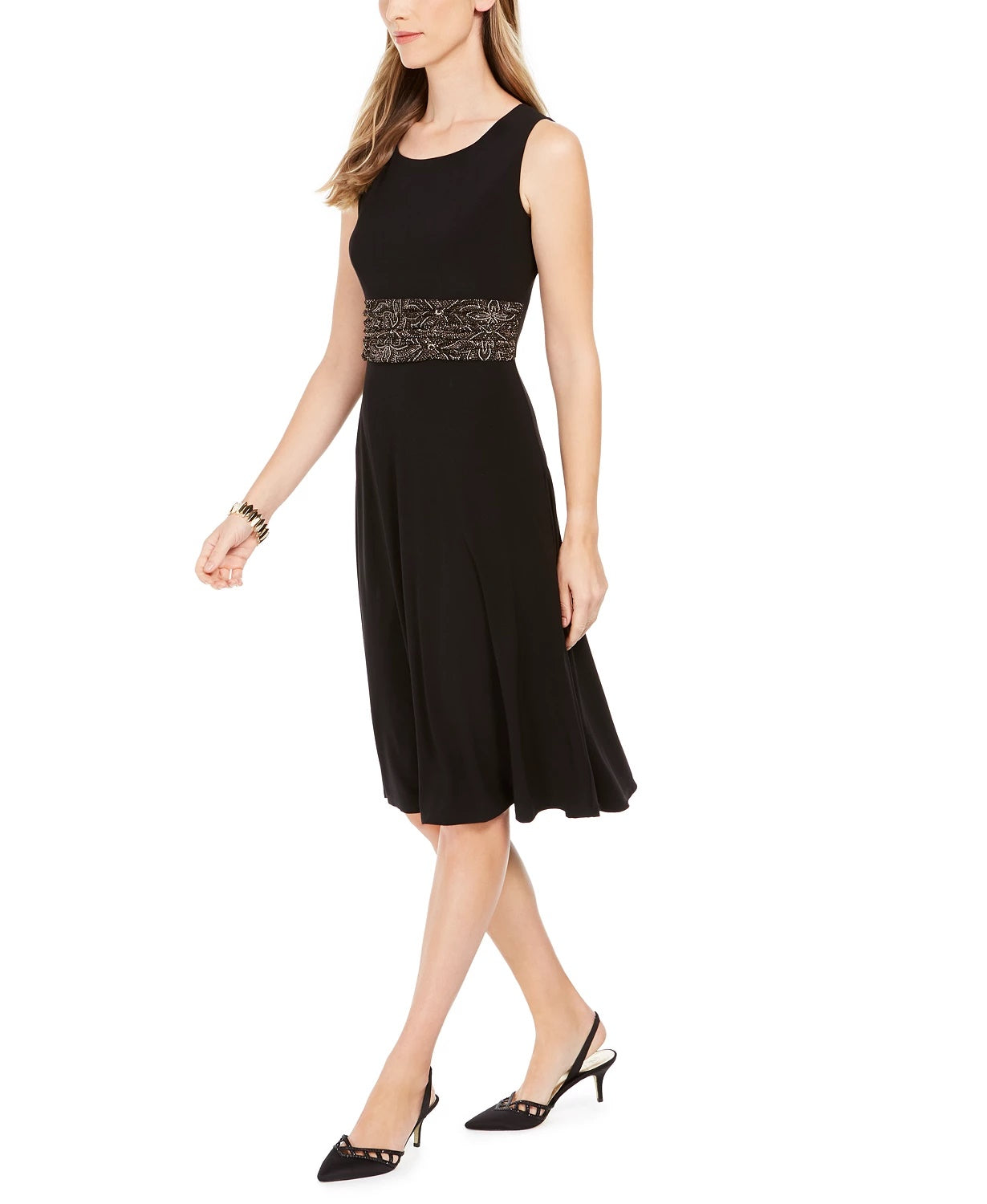 Vestido midi com estampa de glitter e gola redonda, manga comprida, tamanho 8, preto, Jessica Howard, feminino