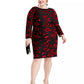 Vestido de festa feminino Jessica Howard com bordado floral, manga comprida, gola redonda, comprimento até o joelho, preto, tamanho 18W
