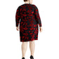 Vestido de festa feminino Jessica Howard com bordado floral, manga comprida, gola redonda, comprimento até o joelho, preto, tamanho 18W