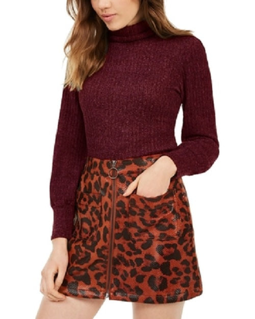 Blusa de gola alta canelada Crave Fame Juniors, vermelha, tamanho médio