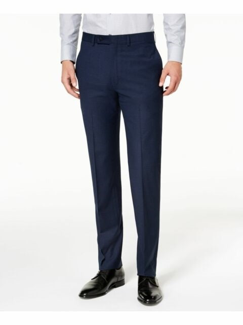 Calça social Calvin Klein Slim Fit Stretch Mini Grid Masculina Azul Marinho Tamanho 40X30