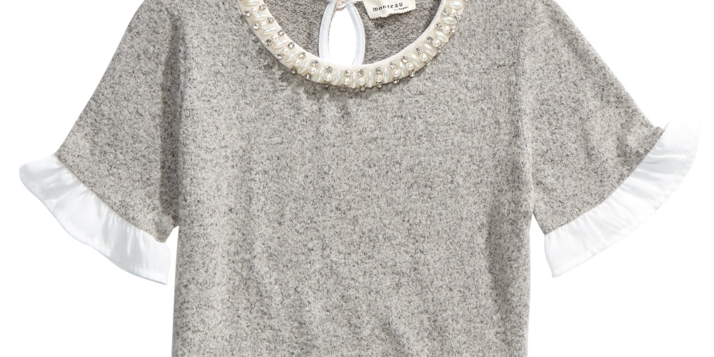 Top em camadas Monteau Big Girl's Embellished Layered Look Cinza Tamanho X-Grande