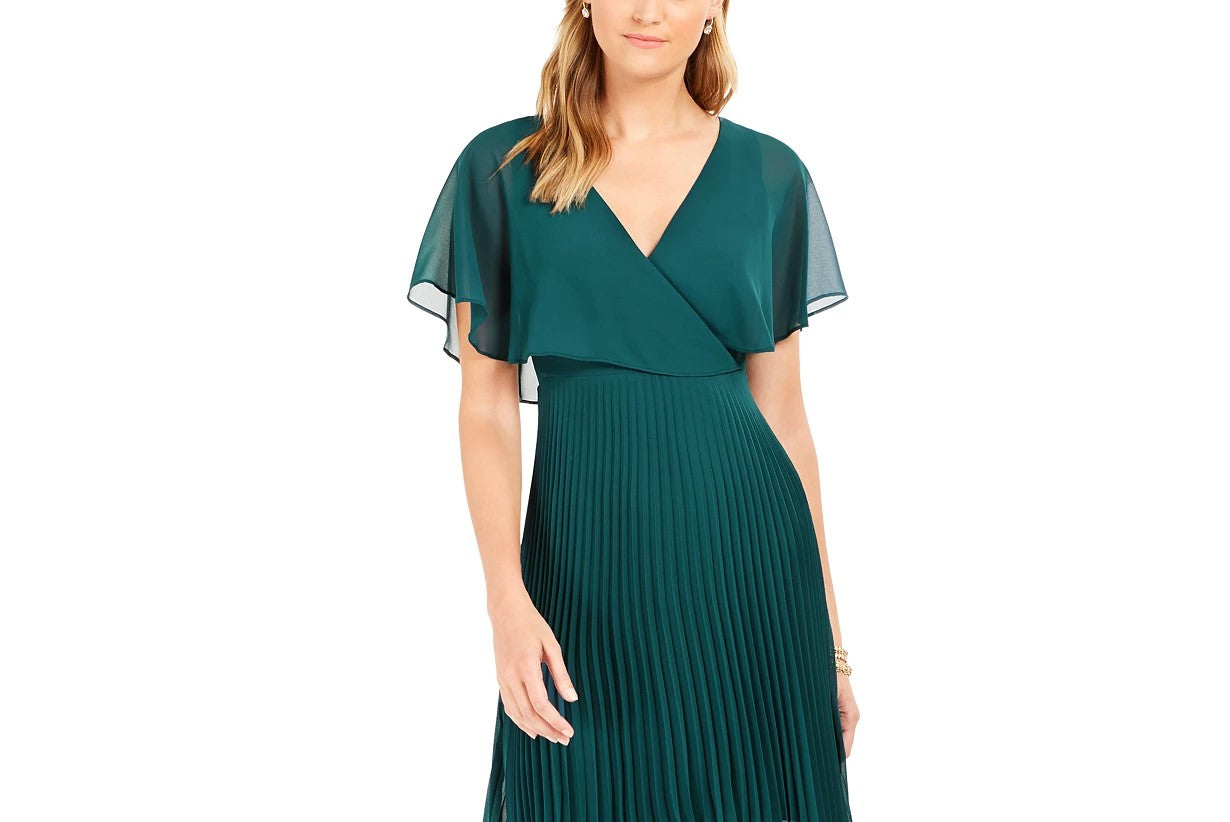 Vestido plissado de chiffon feminino Kensie, verde, tamanho 0