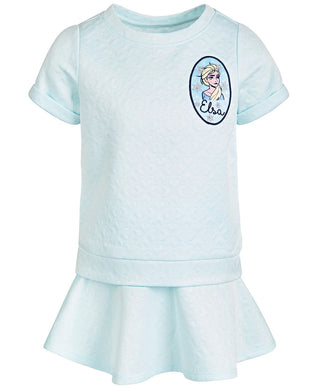 Conjunto de 2 peças de blusa e saia estampadas da Disney Little Girls Frozen Elsa, azul, tamanho 5