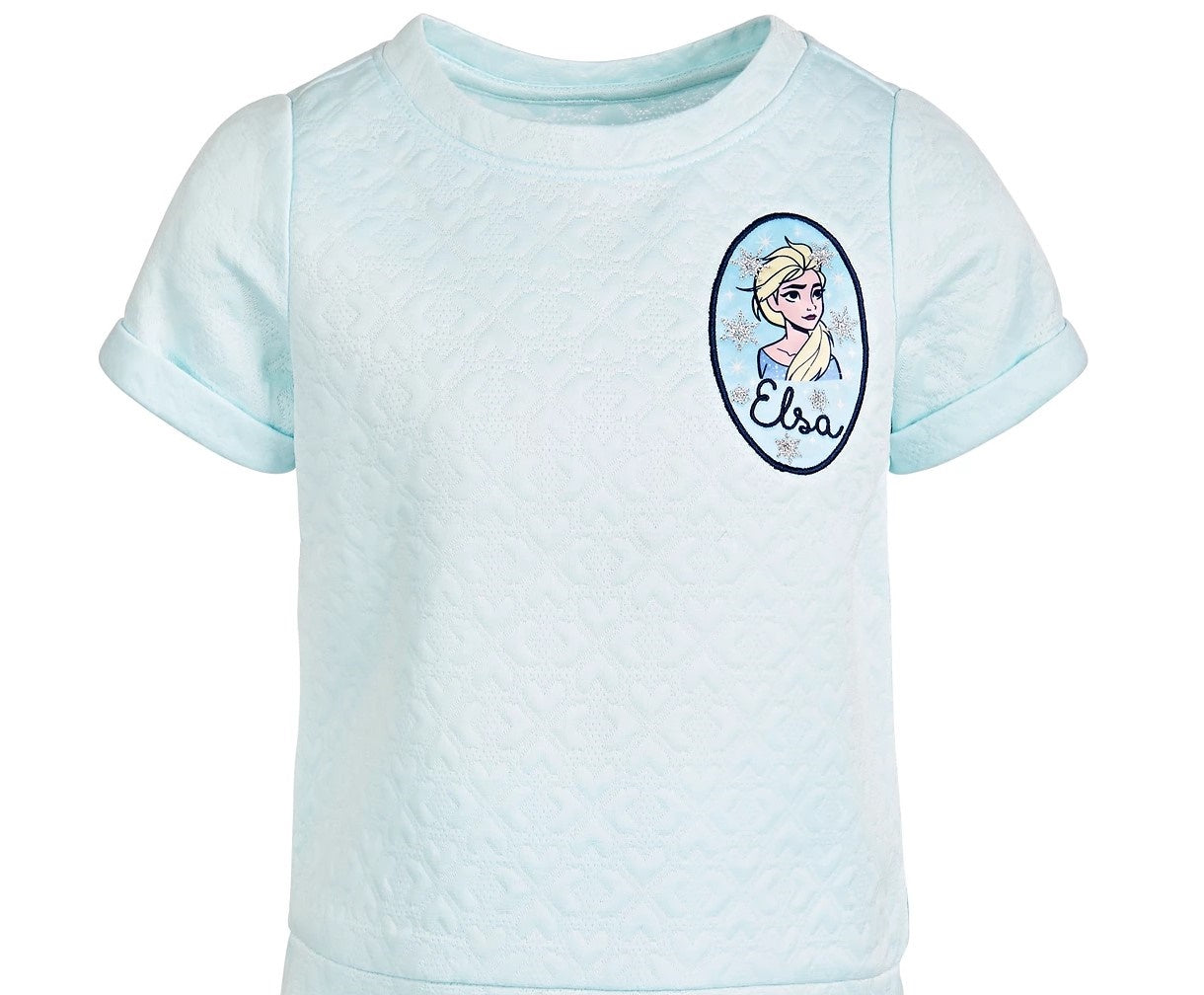 Conjunto de 2 peças de blusa e saia estampadas da Disney Little Girls Frozen Elsa, azul, tamanho 5