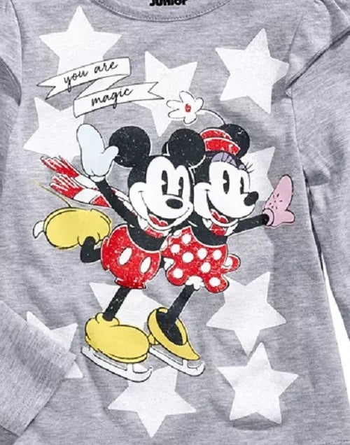 Camiseta infantil infantil Mickey e Minnie patinando para meninas, tamanho 2T, cinza