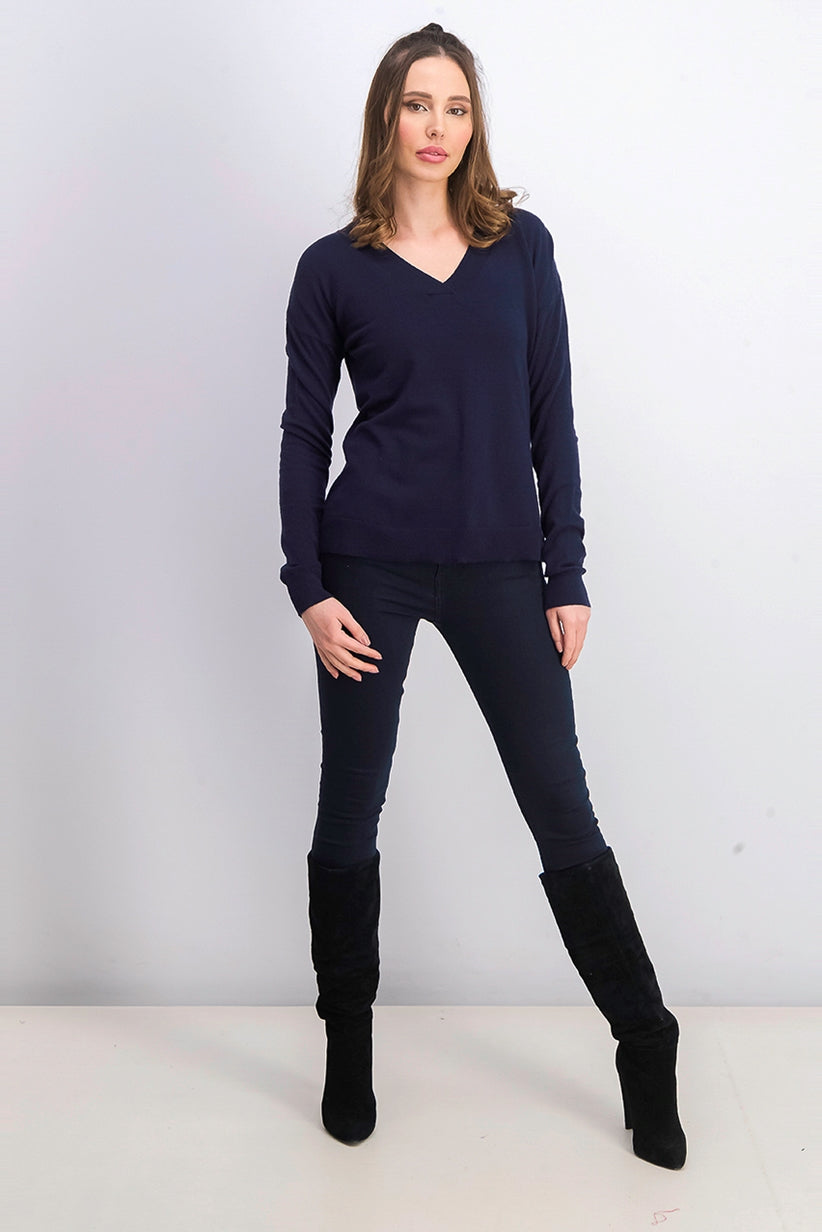 Suéter Planet Gold Junior com decote em V, azul marinho, tamanho extrapequeno