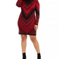Vestido feminino Planet Gold Chevron manga comprida gola alta acima do joelho vermelho tamanho 3X