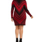 Vestido feminino Planet Gold Chevron manga comprida gola alta acima do joelho vermelho tamanho 3X