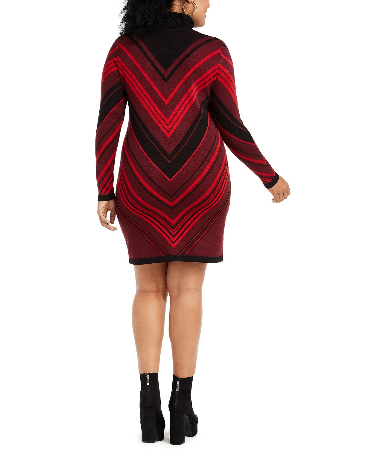 Vestido feminino Planet Gold Chevron manga comprida gola alta acima do joelho vermelho tamanho 3X