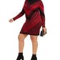 Vestido feminino Planet Gold Chevron manga comprida gola alta acima do joelho vermelho tamanho 3X