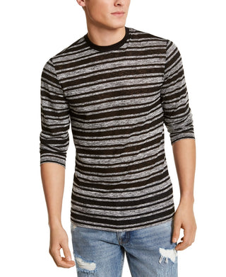 Camiseta clássica listrada masculina Guss, manga comprida, cinza, tamanho médio