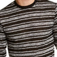 Camiseta clássica listrada masculina Guss, manga comprida, cinza, tamanho médio