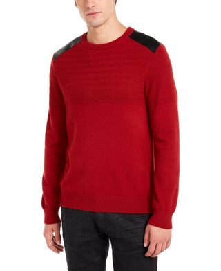 Suéter masculino Guss com estampa espinha de peixe e detalhes em couro sintético, vermelho, tamanho grande
