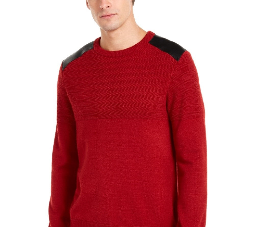 Suéter masculino Guss com estampa espinha de peixe e detalhes em couro sintético, vermelho, tamanho grande