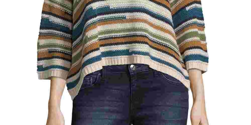 Suéter feminino listrado de malha cropped JPR, verde, tamanho grande