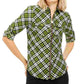Blusa feminina Michael Kors xadrez com zíper e manga comprida, verde, tamanho médio