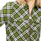 Blusa feminina Michael Kors xadrez com zíper e manga comprida, verde, tamanho médio