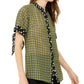 Blusa casual feminina Michael Kors xadrez com decote em joia e manga comprida, verde, tamanho extragrande