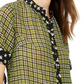 Blusa casual feminina Michael Kors xadrez com decote em joia e manga comprida, verde, tamanho extragrande