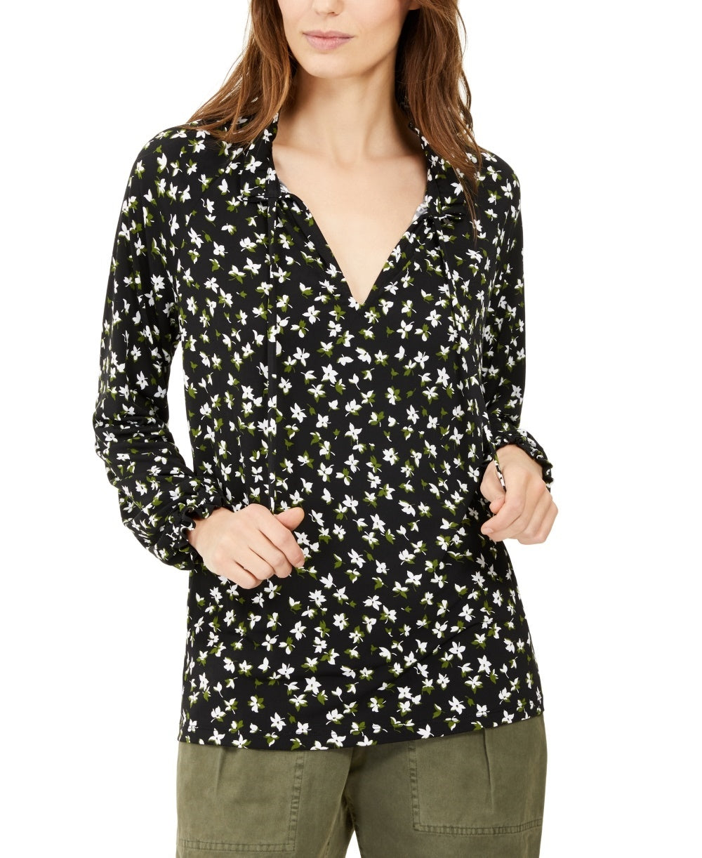 Blusa feminina Michael Kors com amarração frontal floral, verde, tamanho extragrande