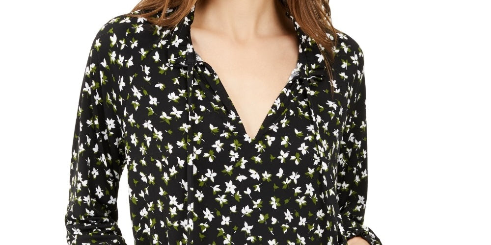 Blusa feminina Michael Kors com amarração frontal floral, verde, tamanho extragrande
