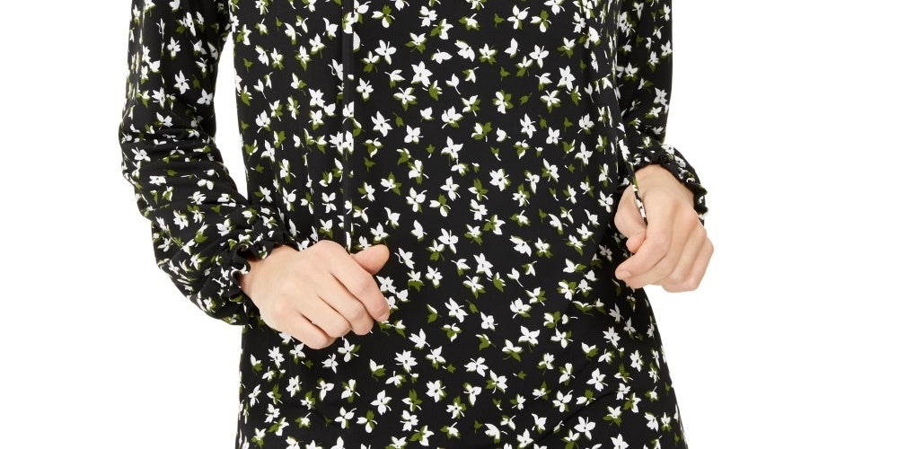 Blusa feminina Michael Kors com amarração frontal floral, verde, tamanho extragrande
