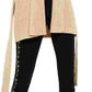 Michael Kors Cardigan Feminino Bege Pele Sintética Gravata Sólida Manga Longa Aberta Camiseta Suéter Bege Cáqui Tamanho X-G