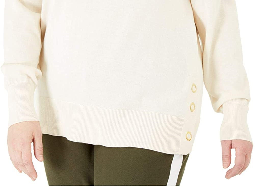 Suéter feminino Michael Kors com bainha de pressão, branco, tamanho extragrande