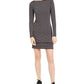 Vestido feminino Michael Kors de manga comprida com estampa de corrente, tamanhos regular e pequeno, cinza, tamanho grande