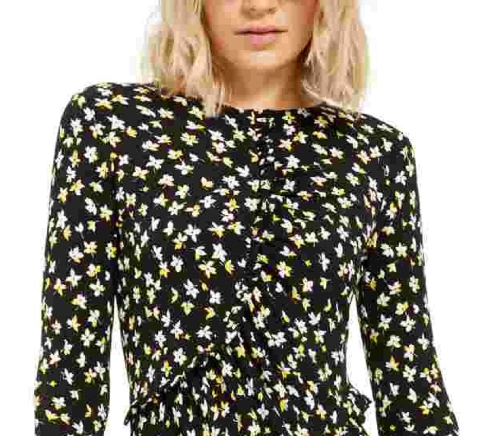 Michael Kors Feminino Amarelo Babados Floral Manga Longa Amarelo Tamanho X-G