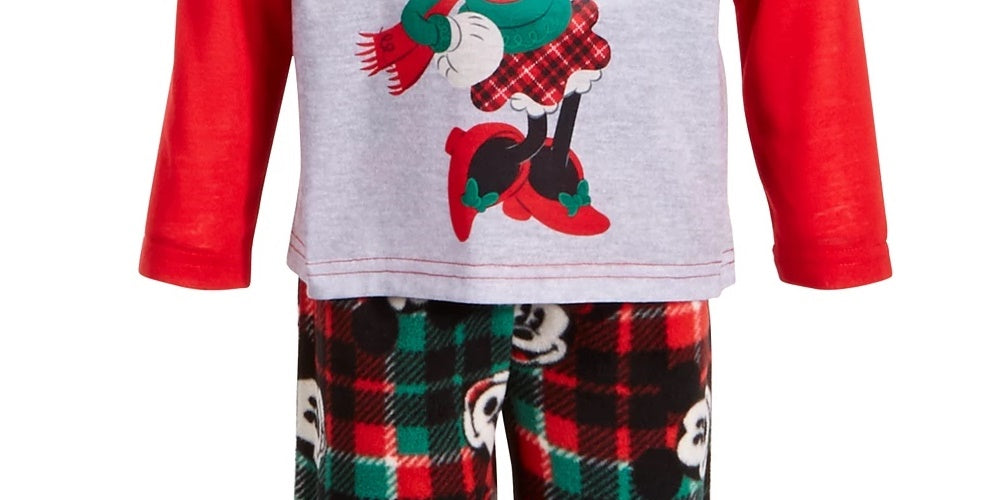 Conjunto de pijama xadrez da Minnie Mouse para meninas, 2 peças, tamanhos variados, 2T