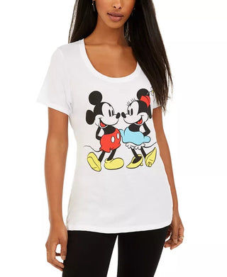Camiseta com estampa gráfica do Mickey e Minnie Mouse da Disney Juniors, tamanho extra grande, branca