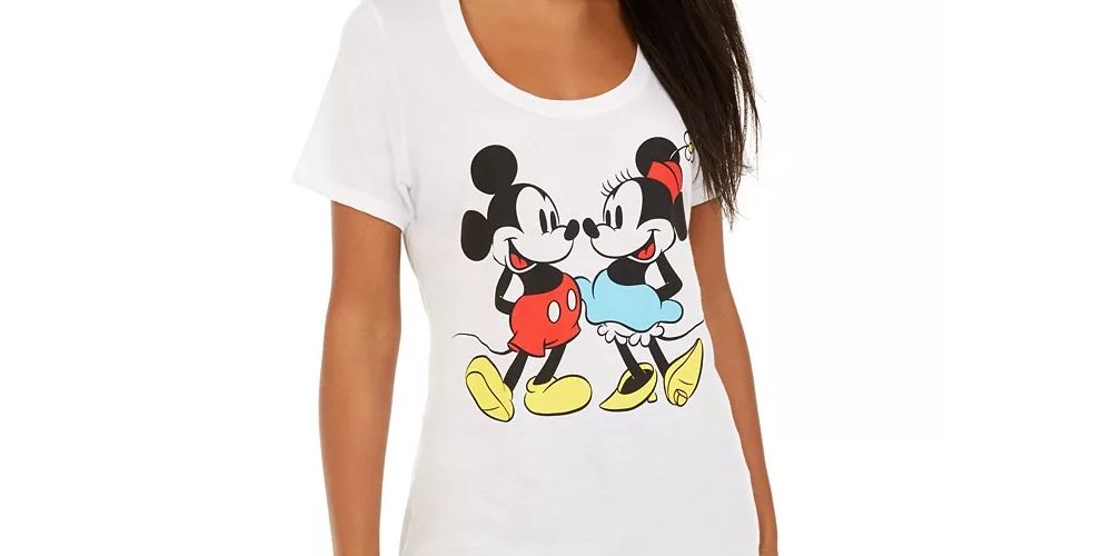 Camiseta com estampa gráfica do Mickey e Minnie Mouse da Disney Juniors, tamanho extra grande, branca