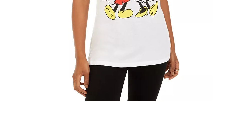Camiseta com estampa gráfica do Mickey e Minnie Mouse da Disney Juniors, tamanho extra grande, branca