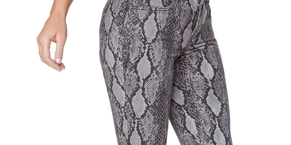 Calça jeans feminina NYDJ com estampa de cobra Marilyn, cintura alta e botões, preta, tamanho 10