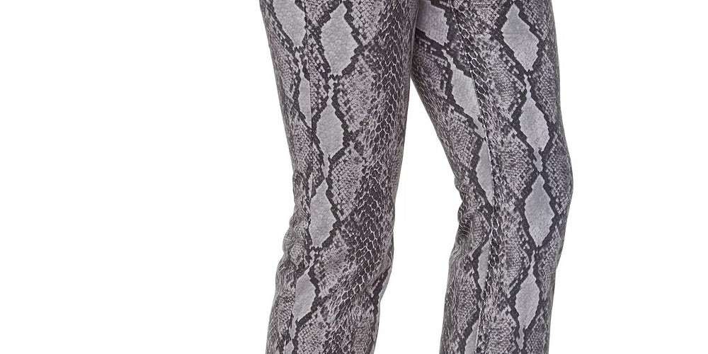 Calça jeans feminina NYDJ com estampa de cobra Marilyn, cintura alta e botões, preta, tamanho 10