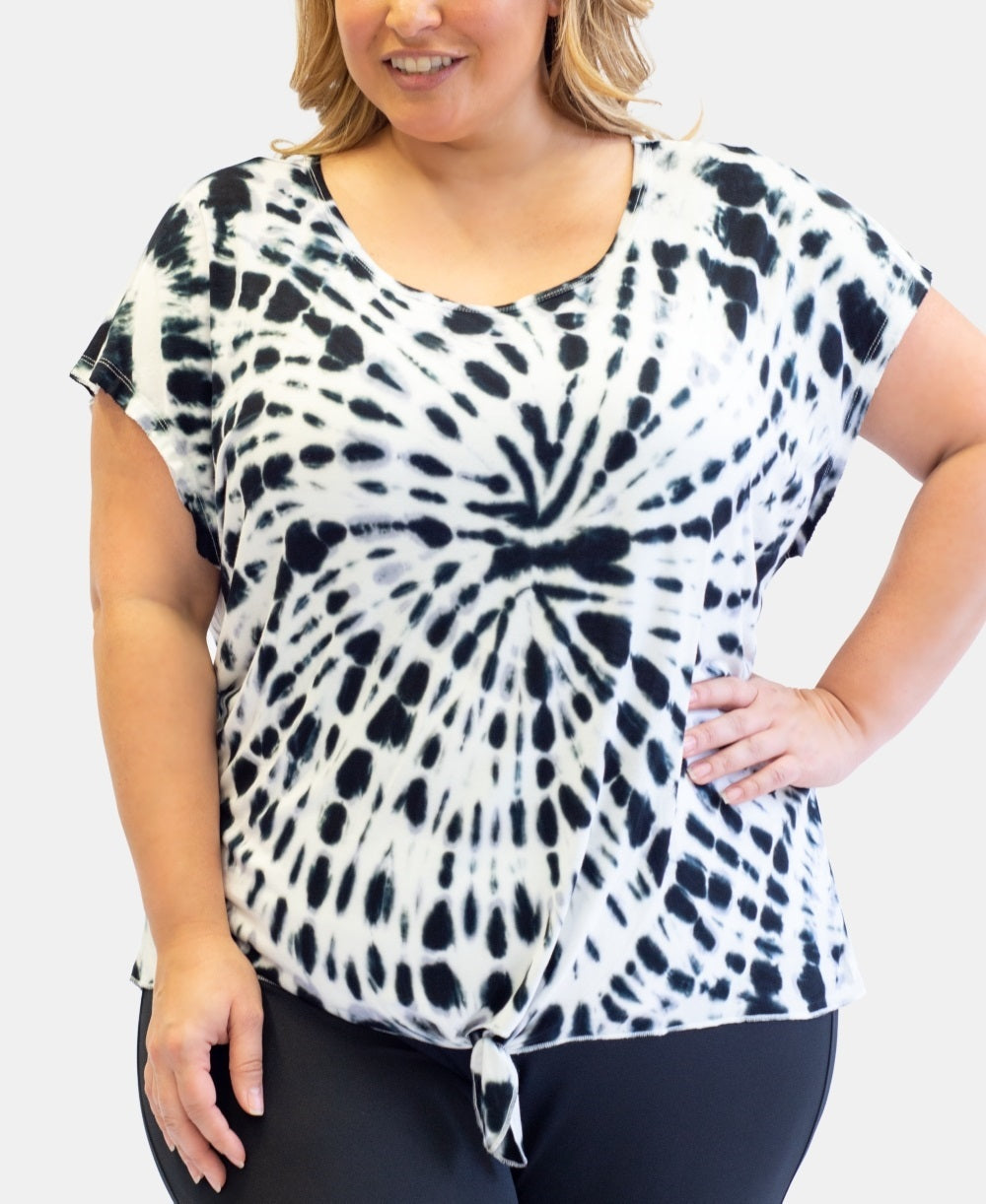 Camiseta feminina plus size tie-dye Nanette Lepore, preta, tamanho 2X