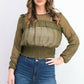 Love, Fire Blusa feminina lisa com babados, verde, tamanho pequeno