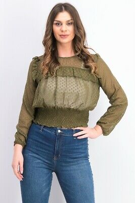 Love, Fire Blusa feminina lisa com babados, verde, tamanho pequeno