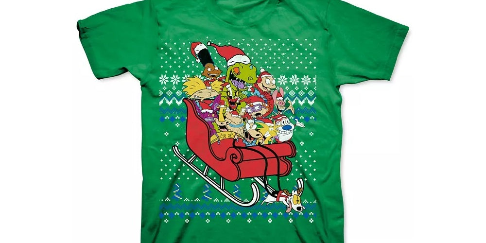 Camiseta masculina de Natal Freeze 24-7 Nickelodeon, verde, tamanho médio